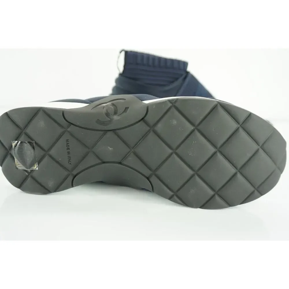 Chanel Navy Blue Stretch Fabric CC Logo High Top Sneaker Sock